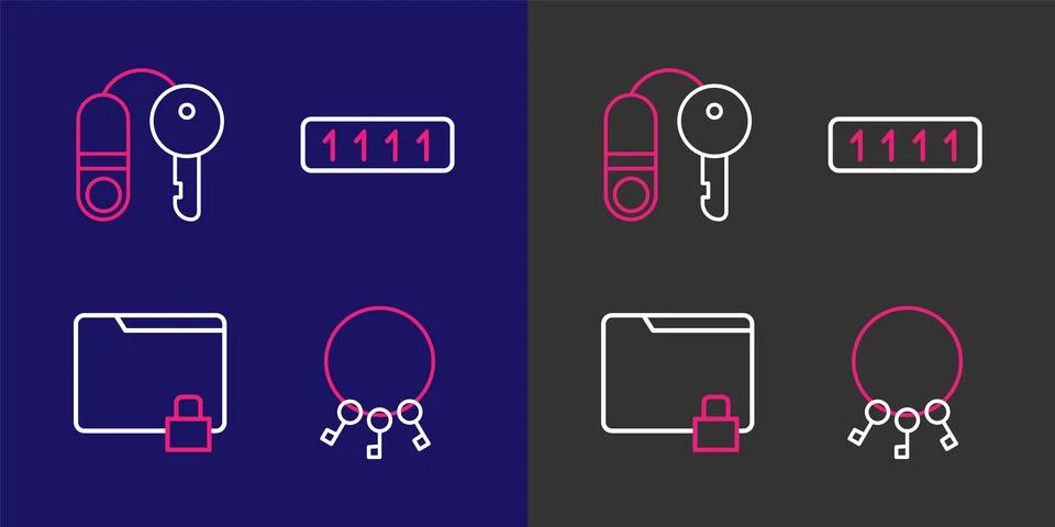 Set line Bunch of keys, Folder and lock, Password protection and House with.. イラスト素材