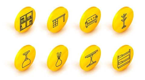 Set line Bunk bed, Round table, Vase, Lamp hanging, Coat stand, Sofa, Office 스톡 일러스트