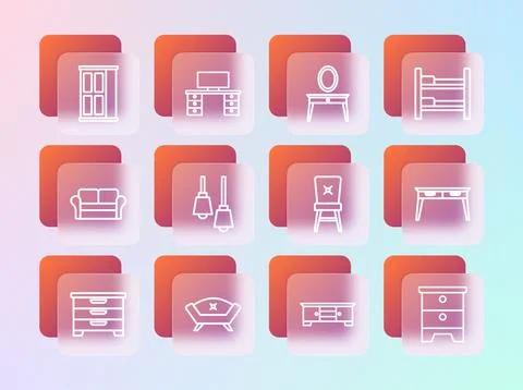 Set line Bunk bed, Sofa, Chair, TV table stand, Lamp hanging, Dressing, War.. Ilustración de archivo