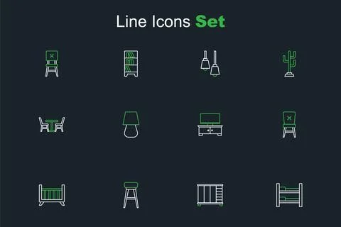 Set line Bunk bed, Wardrobe, Chair, Baby crib cradle, TV table stand, Table.. Stock Illustration