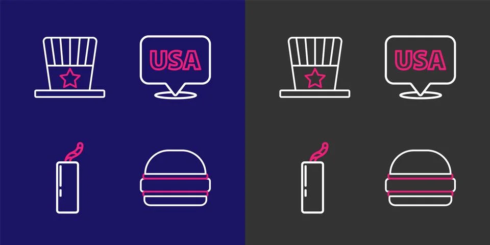 Set line Burger, Dynamite bomb, USA Independence day and Patriotic American.. Stockillustratie