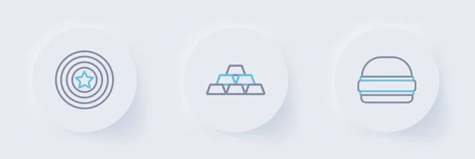 Set line Burger, Gold bars and American star shield icon. Vector Stock Illustration