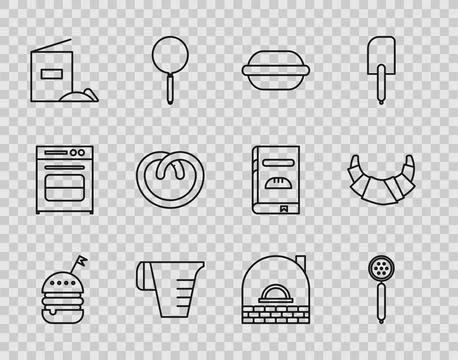 Set line Burger, Strainer spoon, Macaron cookie, Measuring cup, Flour pack,.. Stock Illustration