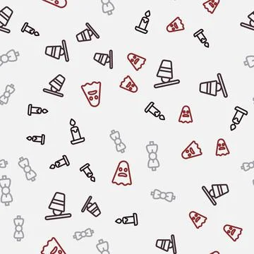 Set line Burning candle, Game thimbles, Bow tie and Ghost on seamless pattern Stock Illustration