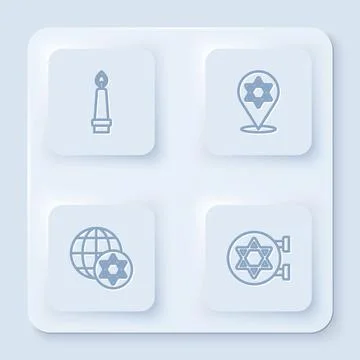 Set line Burning candle, Star of David, World Globe Israel and Jewish synagogue Stock Illustration