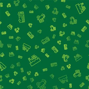 Set line Bus, Cargo ship with boxes and Tractor on seamless pattern. Vector 스톡 일러스트