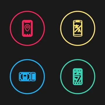 Set line Bus ticket, Infographic of city map, Online translator and icon. Vector Stock Illustration