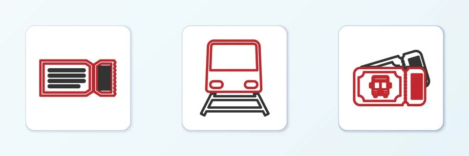 Set line Bus ticket, Ticket and Train icon. Vector 스톡 일러스트