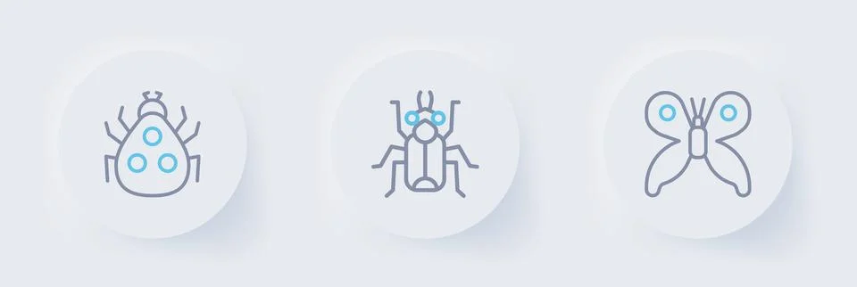 Set line Butterfly, Beetle bug and Ladybug icon. Vector イラスト素材