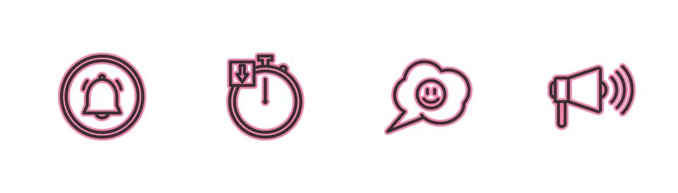 Set line Button chat notification, Speech bubble with smile face, Stopwatch a Stock Illustration