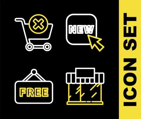 Set line Button with text New, Shopping building or market store, Price tag Free Ilustración de archivo