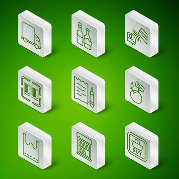 Set line Buy button, Delivery cargo truck, Shopping list and pencil, Scanner イラスト素材