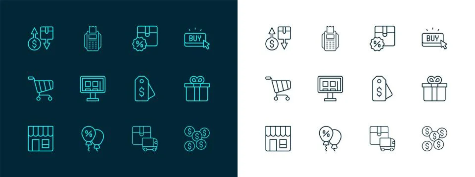 Set line Buy button, Discount percent tag, Price with dollar, Delivery carg.. Stock Illustration