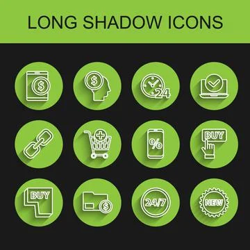 Set line Buy button, Envelope with coin dollar, Tablet, Clock 24 hours, Price Stock Illustration