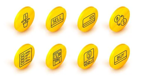 Set line Buy button, Financial book, ATM and money, Business finance report.. Stock Illustration