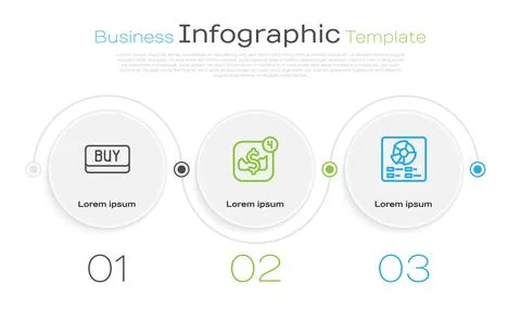 Set line Buy button, Mobile stock trading and Pie chart infographic. Business Illustrazione stock