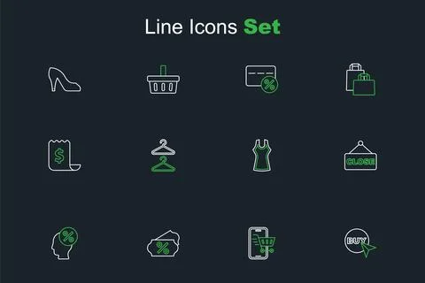 Set line Buy button, Mobile with shopping cart, Discount percent tag, Hangi.. Stock Illustration