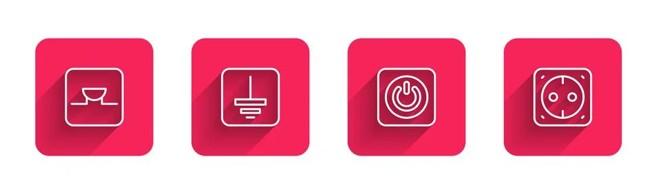 Set line Buzzer in electronic circuit, Electrical symbol ground, Power button Stock Illustration