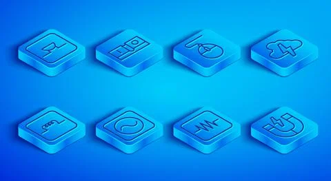 Set line Buzzer in electronic circuit, Electric light switch, Computer mouse, AC Illustrazione stock