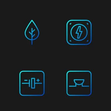 Set line Buzzer in electronic circuit, DC voltage source, Leaf Eco symbol and Stock Illustration