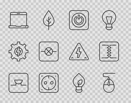 Set line Buzzer in electronic circuit, Computer mouse, Power button, Electrical Stock Illustration