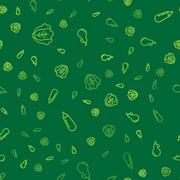Set line Cabbage, Eggplant and Pear on seamless pattern. Vector イラスト素材