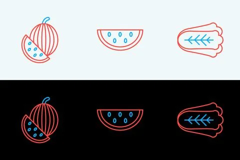 Set line Cabbage, Watermelon and  icon. Vector Stock Illustration
