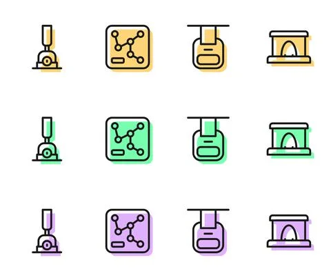 Set line Cable car, Arrow for switching the railway, Railway map and tunnel icon イラスト素材