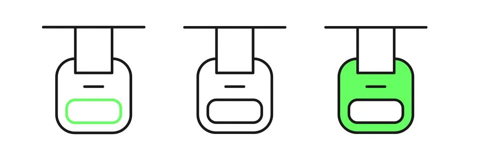 Set line Cable car icon isolated on white background. Funicular sign.  Vector Stock Illustration