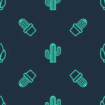Set line Cactus, or succulent in pot and Corn on seamless pattern. Vector Illustrazione stock