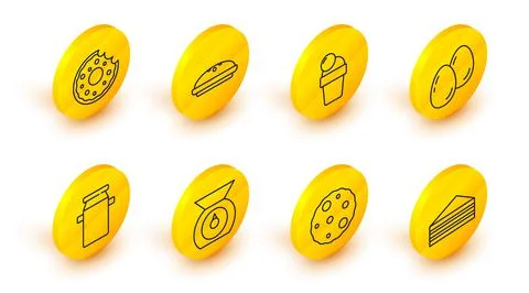 Set line Cake, Cookie or biscuit, Scales, Can container for milk, Easter eggs Stock Illustration