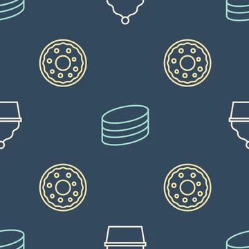 Set line Cake, Donut and Brownie chocolate cake on seamless pattern. Vector Illustrazione stock