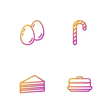 Set line Cake, , Easter eggs and Christmas candy cane. Gradient color icons 스톡 일러스트