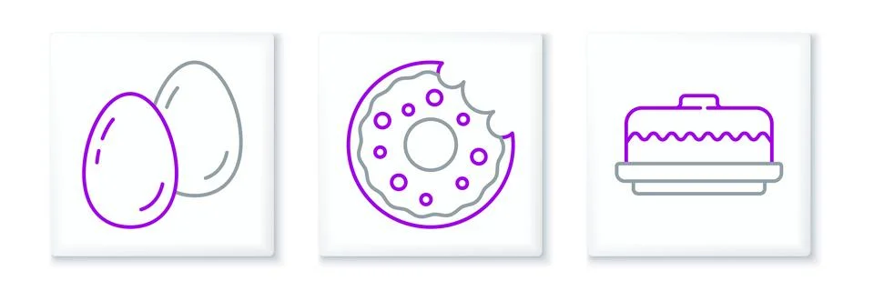 Set line Cake, Easter eggs and Donut icon. Vector Stock Illustration