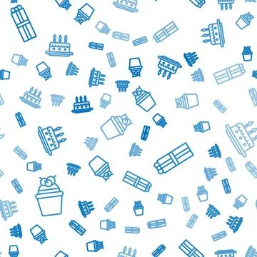 Set line Cake, Gift box and Cake with burning candles on seamless pattern Stock Illustration