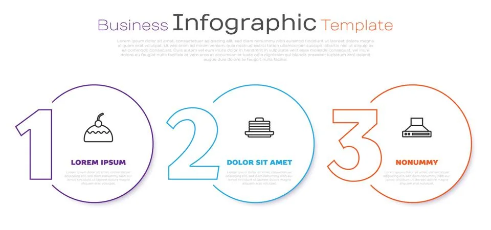 Set line Cake, Stack of pancakes and Kitchen extractor fan. Business infographic Illustrazione stock