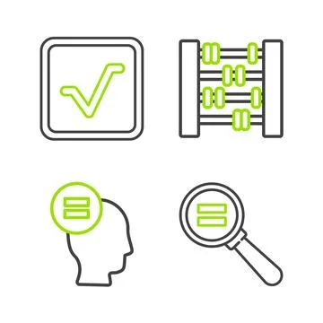 Set line Calculation, Abacus and Square root icon. Vector Illustrazione stock