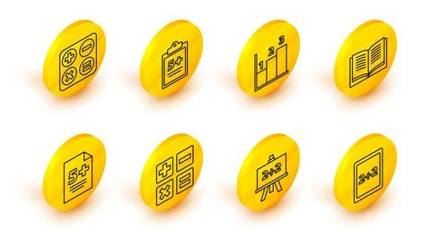 Set line Calculation, Calculator, Feather and inkwell, Equation solution, Graph Stock Illustration