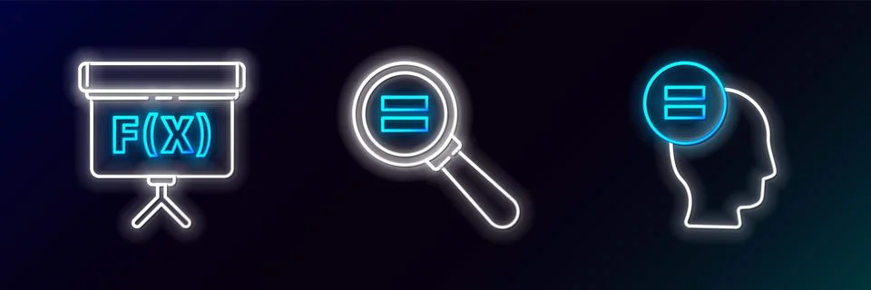 Set line Calculation, Chalkboard and  icon. Glowing neon. Vector Stock Illustration