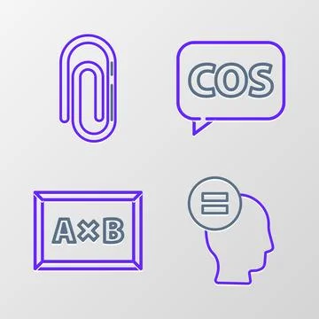 Set line Calculation, Chalkboard, Mathematics function cosine and Paper clip Stock Illustration