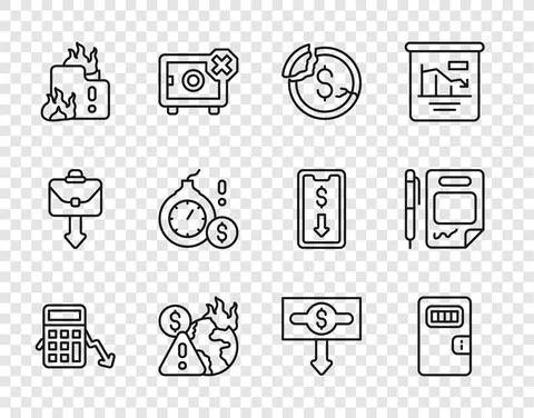 Set line Calculation of expenses, Prison cell door, Dollar rate decrease, Global 库存插图