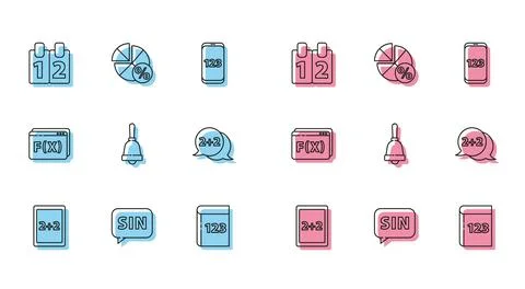 Set line Calculation, Human brain, Mathematics function cosine, Test or exam Stock Illustration