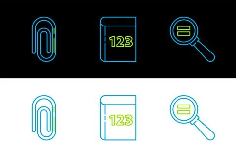 Set line Calculation, Paper clip and Book with word mathematics icon. Vector Stock Illustration
