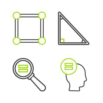 Set line Calculation, Triangle math and Geometric figure Square icon. Vector 스톡 일러스트