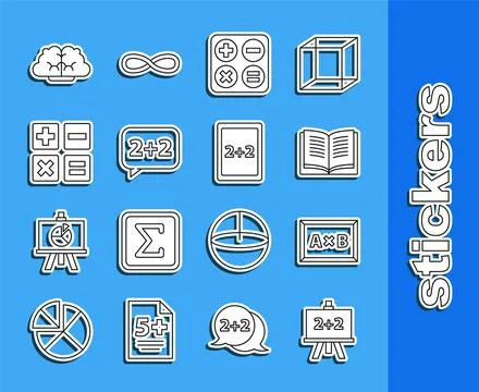 Set line Calculator, Calculation, Equation solution, Square root, Graph, sc.. Stock Illustration