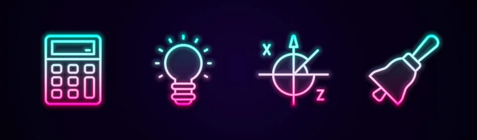 Set line Calculator, Creative lamp light idea, Trigonometric circle and Ringing Stock Illustration