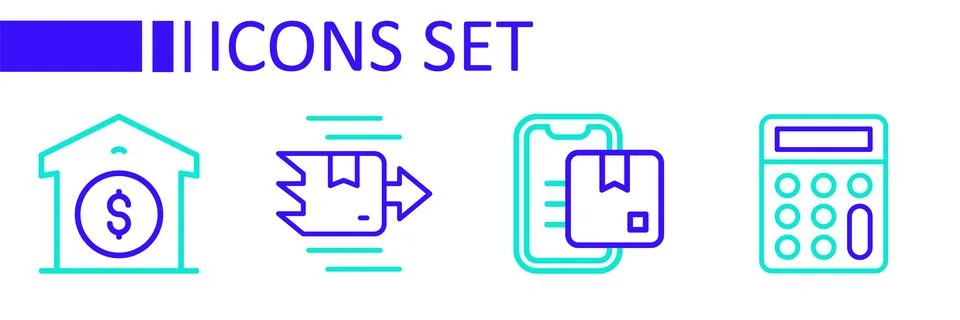 Set line Calculator, Document tracking marker, Carton cardboard box and War.. Stock Illustration