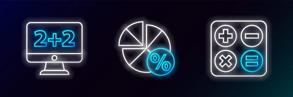 Set line Calculator, Equation solution and Graph, schedule, chart, diagram icon Stock Illustration