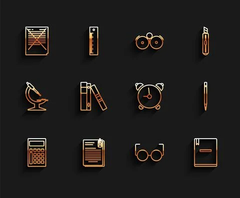 Set line Calculator, File document and paper clip, Exam with incorrect answers Stockillustratie
