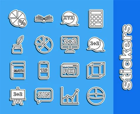 Set line Calculator, Function mathematical symbol, Geometric figure Cone, Abacus 스톡 일러스트